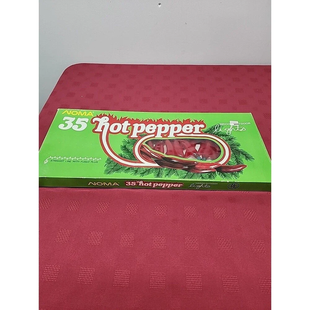 Vintage Noma Hot Pepper Lights String Of 35 New Old Stock 1990s Spicy Red Hot